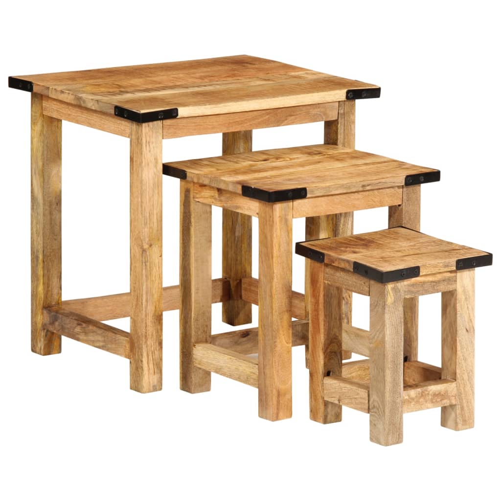 Beistelltische Satztische 3 Stk. Raues Massivholz Mango