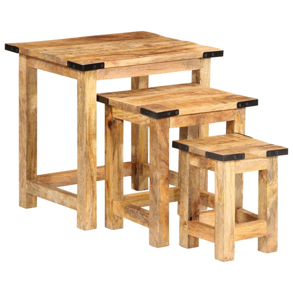 Beistelltische Satztische 3 Stk. Raues Massivholz Mango
