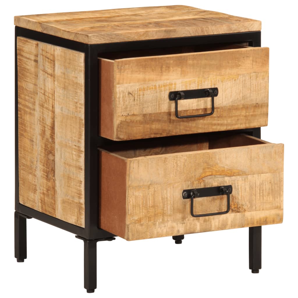 Nachttisch mit 2 Schubladen 40x35x53 cm Raues Massivholz Mango