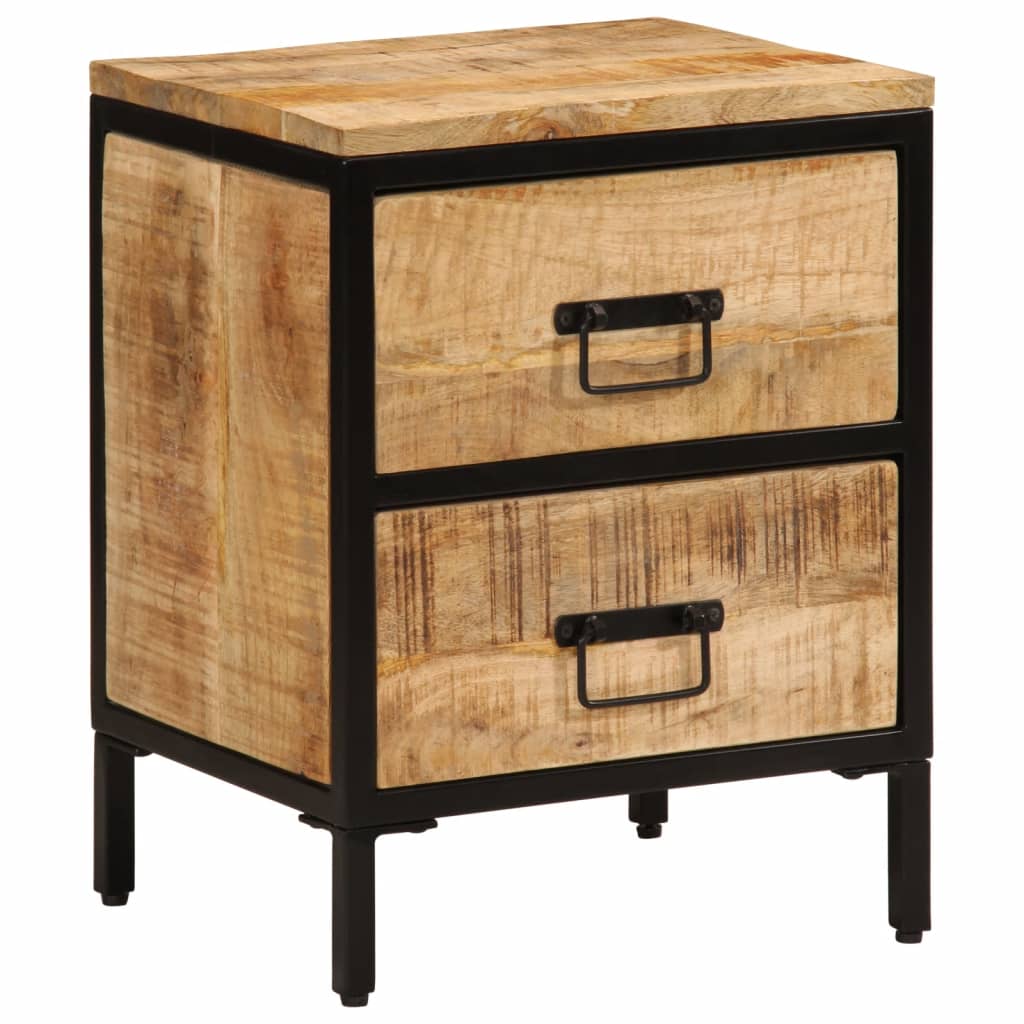 Nachttisch mit 2 Schubladen 40x35x53 cm Raues Massivholz Mango