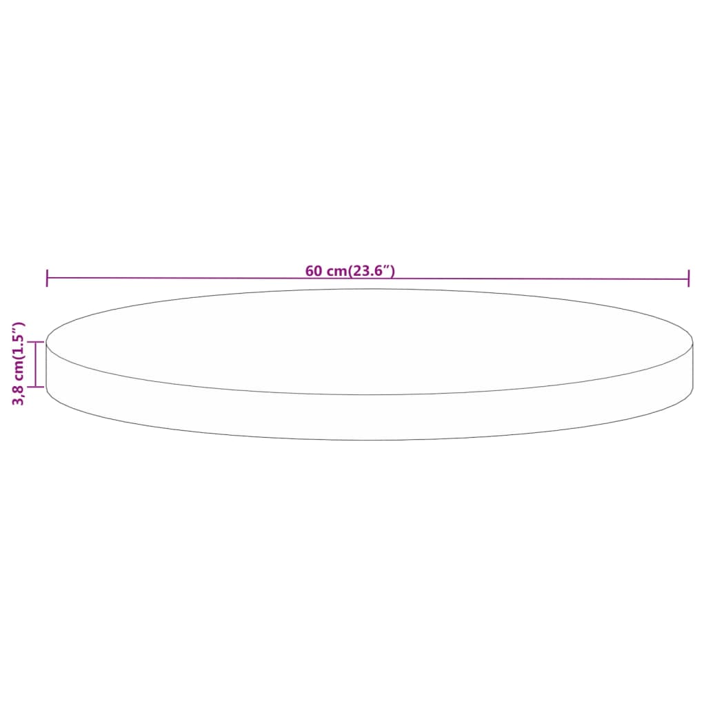 Tischplatte Ø 60x3,8 cm Rund Altholz Massiv
