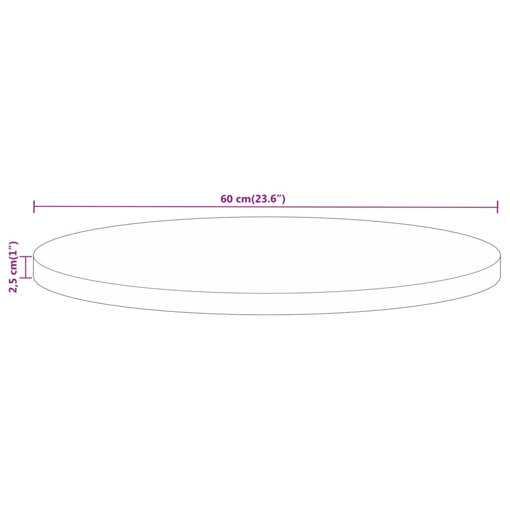 Tischplatte Ø 60x2,5 cm Rund Massivholz Mango