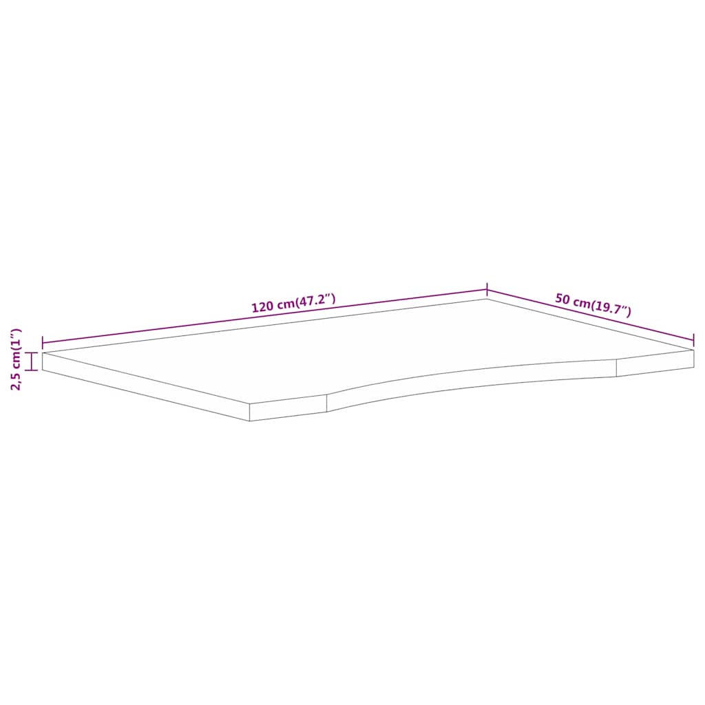 Schreibtischplatte mit Aussparung 120x50x2,5cm Massivholz Mango