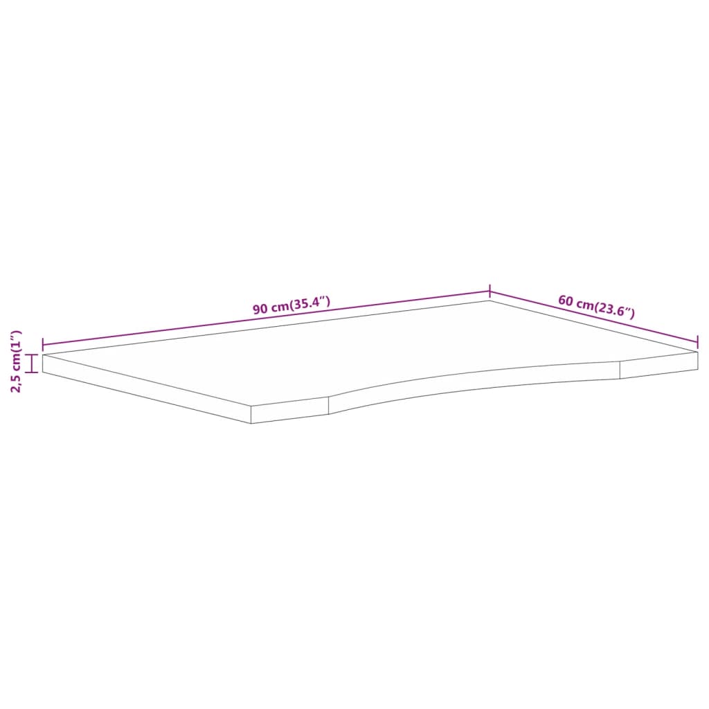 Schreibtischplatte mit Aussparung 90x60x2,5 cm Massivholz Mango
