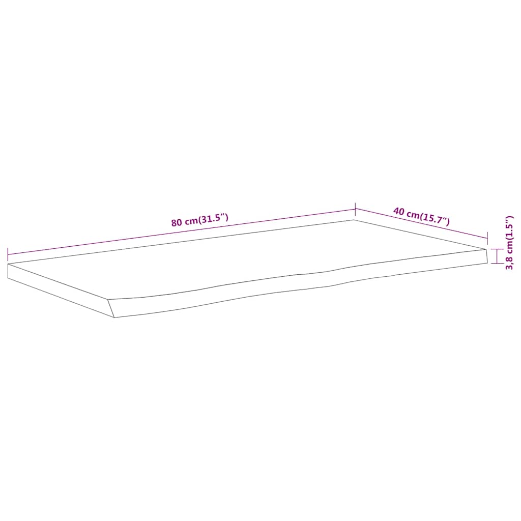 Tischplatte 80x40x3,8 cm Rechteckig Massivholz Akazie Baumkante