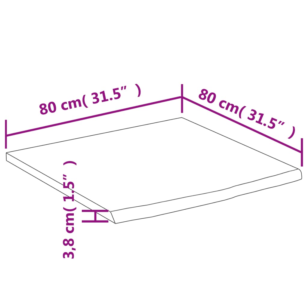 Schreibtischplatte 80x80x3,8 cm Massivholz Akazie Baumkante