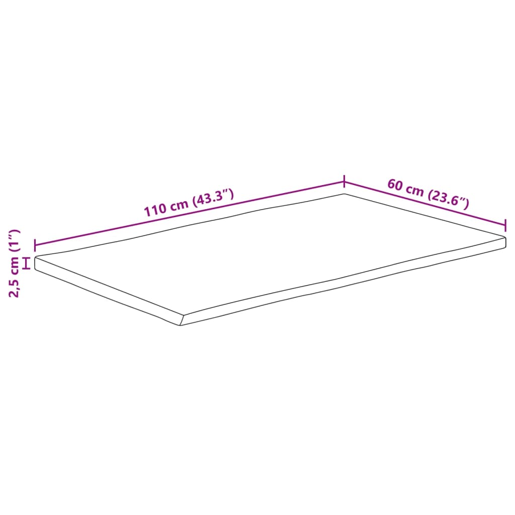 Tischplatte 110x60x2,5cm Rechteckig Massivholz Akazie Baumkante