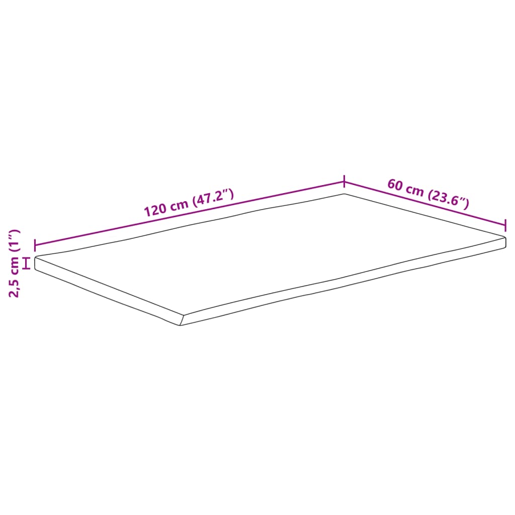 Tischplatte 120x60x2,5cm Rechteckig Massivholz Akazie Baumkante