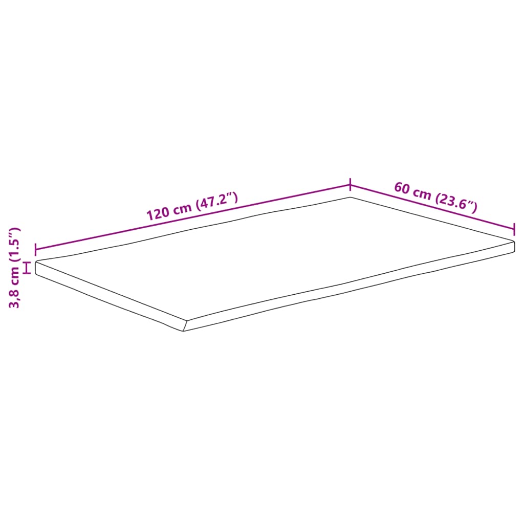 Tischplatte 120x60x3,8cm Rechteckig Massivholz Akazie Baumkante