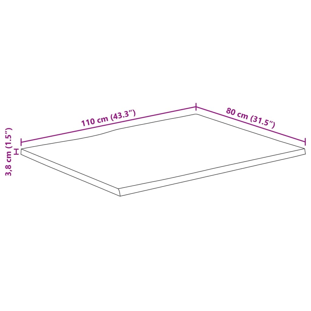 Tischplatte 110x80x3,8cm Rechteckig Massivholz Akazie Baumkante