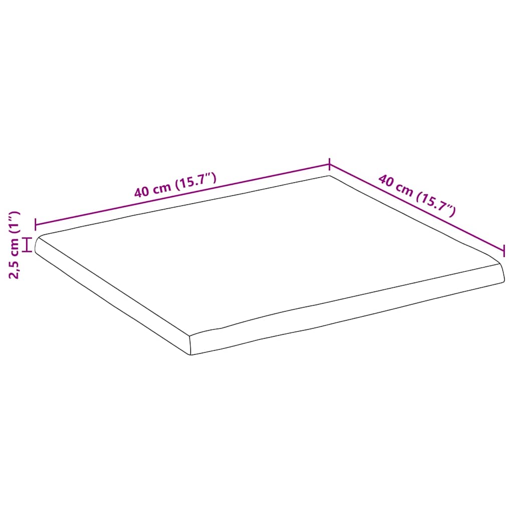 Tischplatte mit Baumkante 40x40x2,5 cm Raues Mango Massivholz