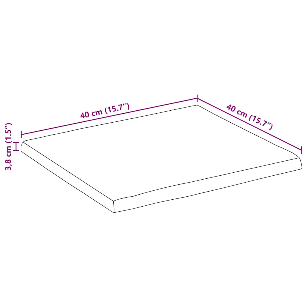 Tischplatte mit Baumkante 40x40x3,8 cm Raues Mango Massivholz