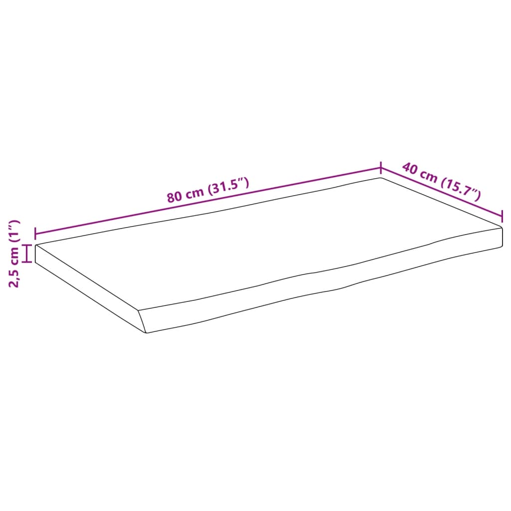 Tischplatte mit Baumkante 80x40x2,5 cm Massivholz Mango