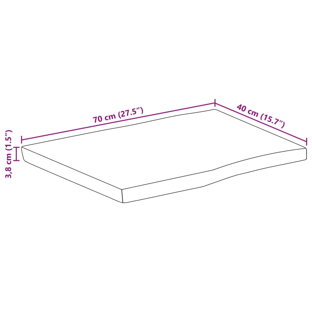 Tischplatte mit Baumkante 70x40x3,8 cm Massivholz Mango