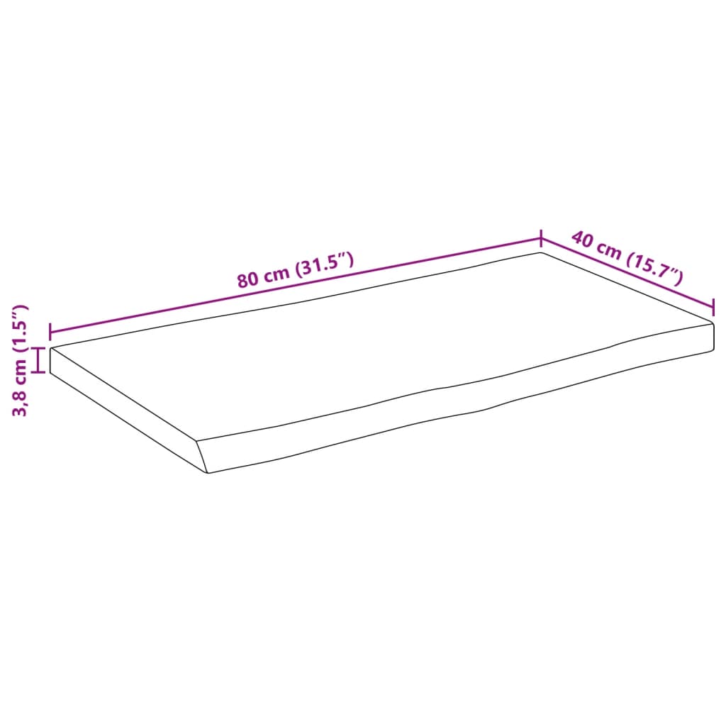 Tischplatte mit Baumkante 80x40x3,8 cm Massivholz Mango