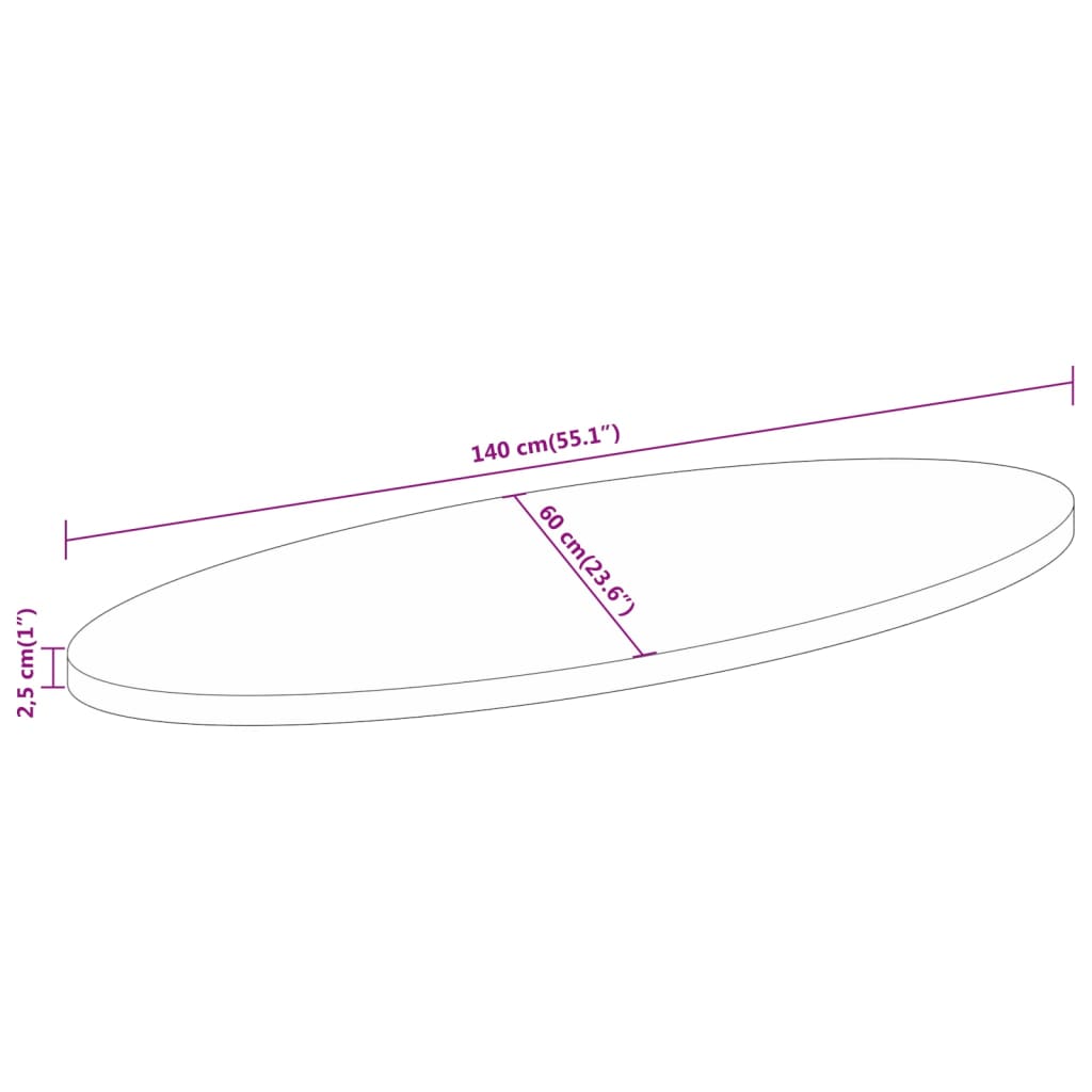 Tischplatte 140x60x2,5 cm Oval Massivholz Akazie