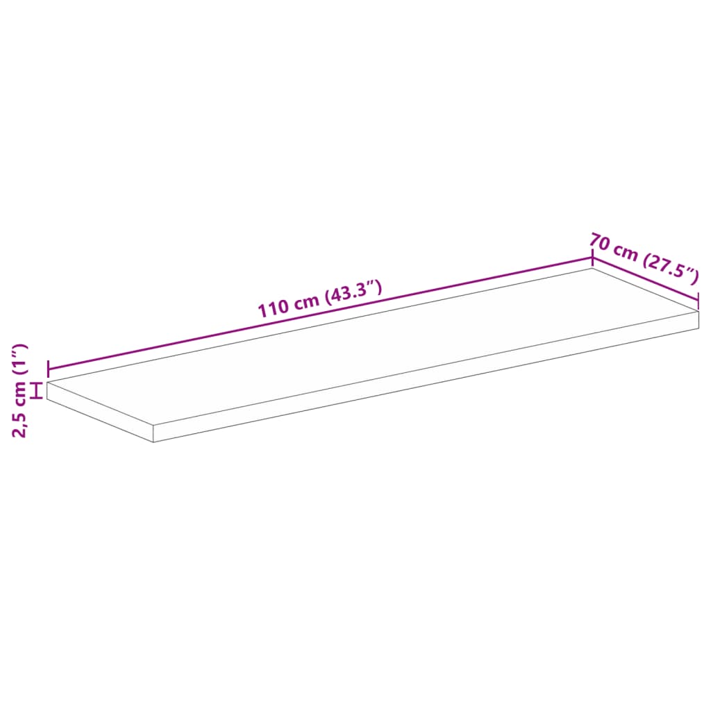 Tischplatte 110x70x2,5 cm Rechteckig Massivholz Akazie