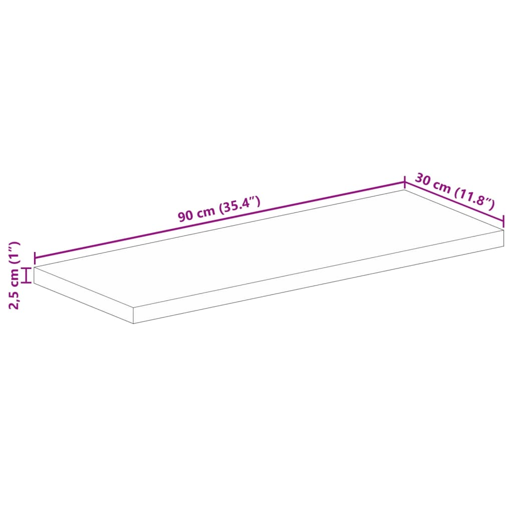 Tischplatte 90x30x2,5 cm Rechteckig Raues Massivholz Mango