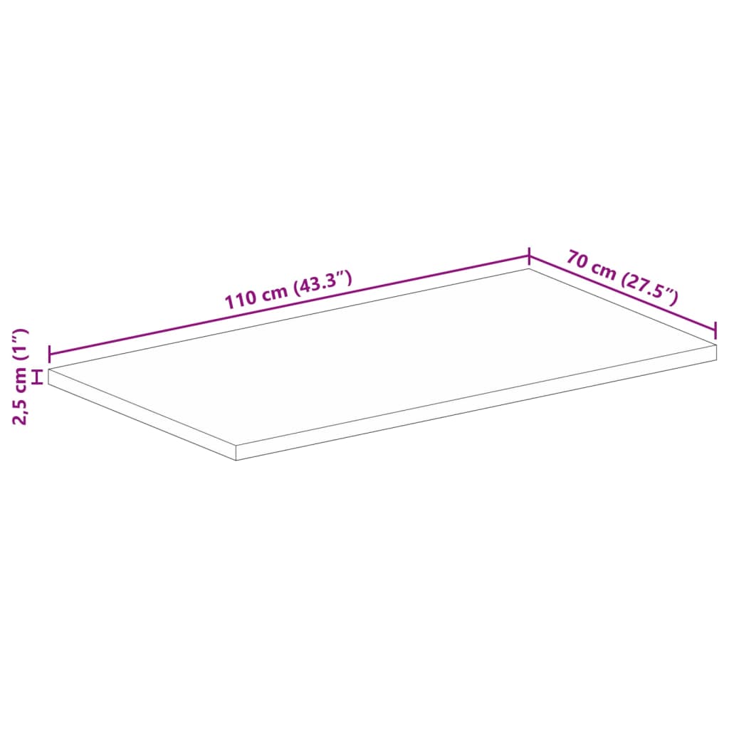 Tischplatte 110x70x2,5 cm Rechteckig Raues Massivholz Mango