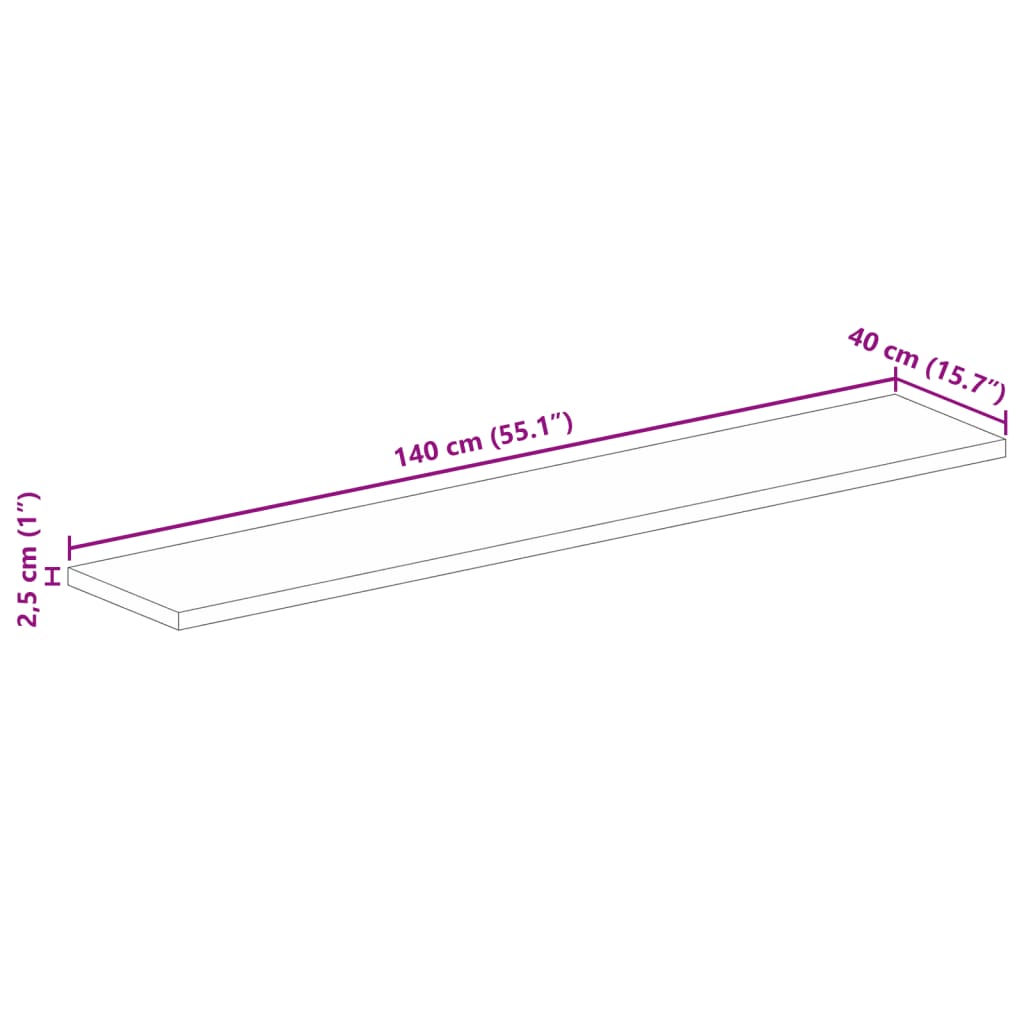 Tischplatte 140x40x2,5 cm Rechteckig Massivholz Mango