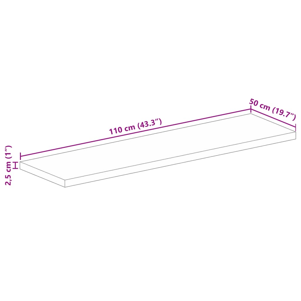 Tischplatte 110x50x2,5 cm Rechteckig Massivholz Mango