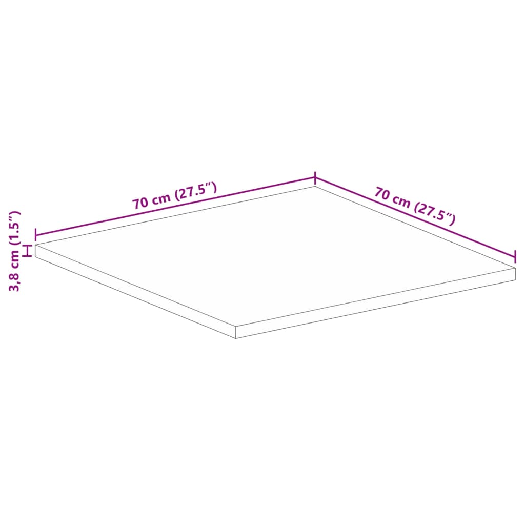 Tischplatte 70x70x3,8 cm Quadratisch Massivholz Mango