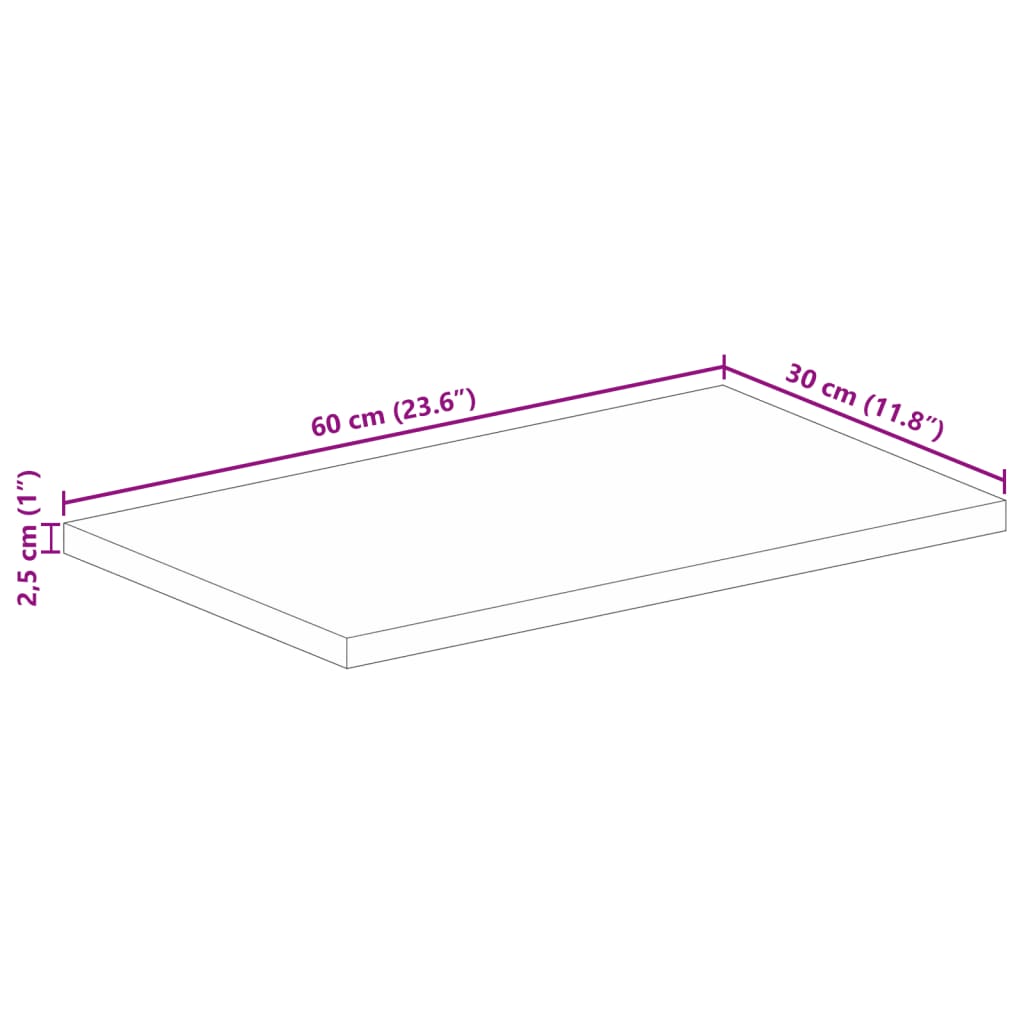 Tischplatte 60x30x2,5 cm Rechteckig Massivholz Mango