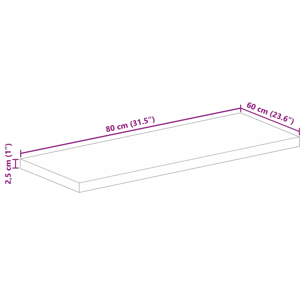 Tischplatte 80x60x2,5 cm Rechteckig Massivholz Mango