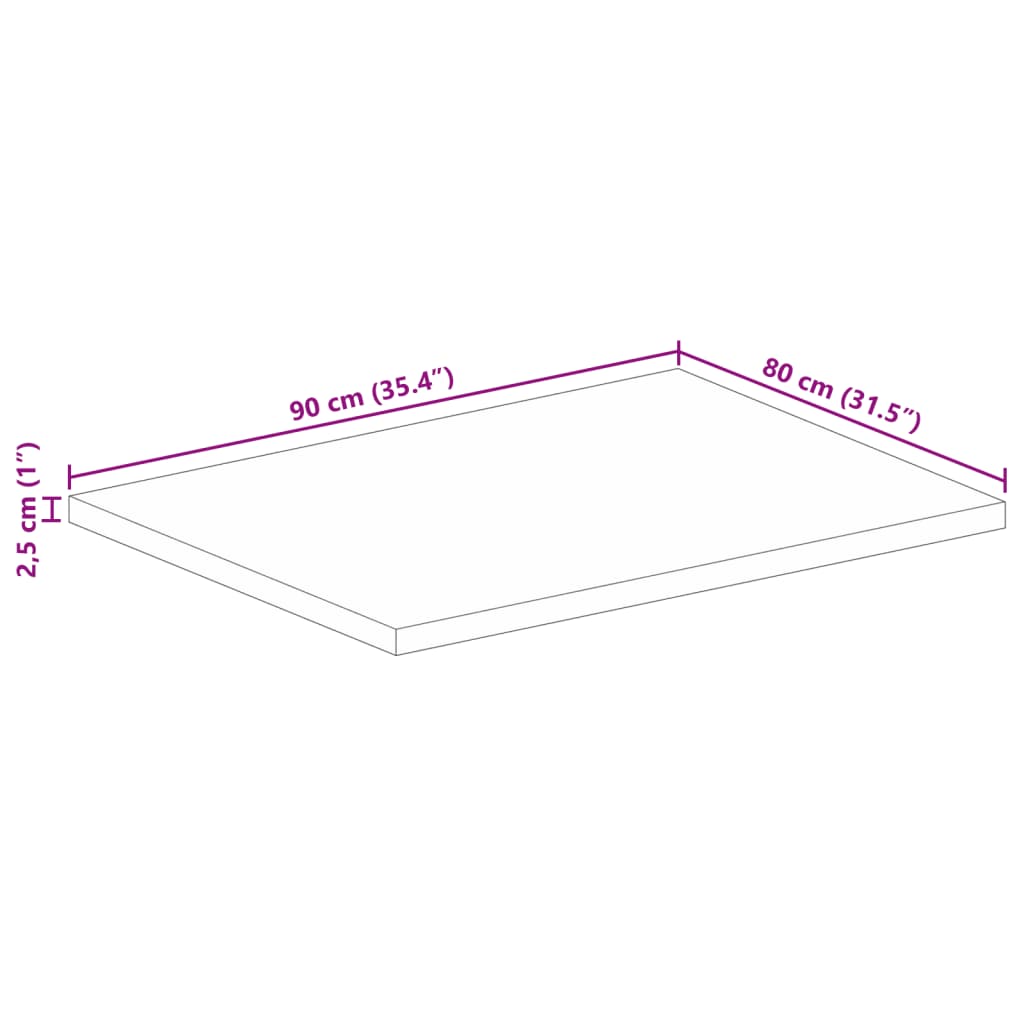 Tischplatte 90x80x2,5 cm Rechteckig Massivholz Mango