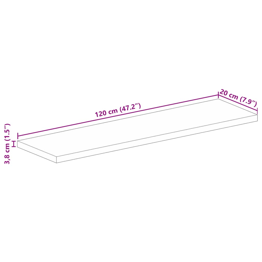 Tischplatte 120x20x3,8 cm Rechteckig Massivholz Mango