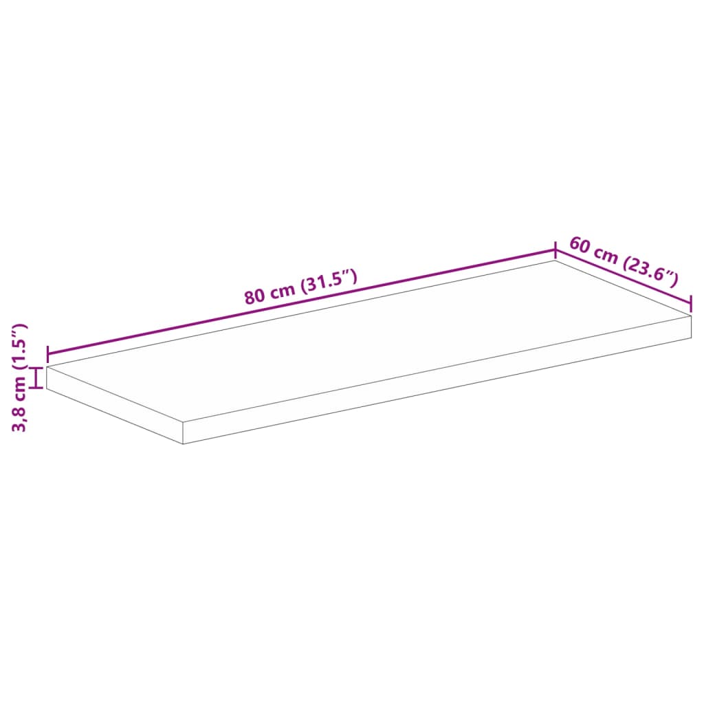 Tischplatte 80x60x3,8 cm Rechteckig Massivholz Mango