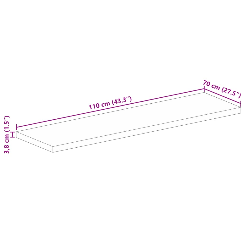 Tischplatte 110x70x3,8 cm Rechteckig Massivholz Mango
