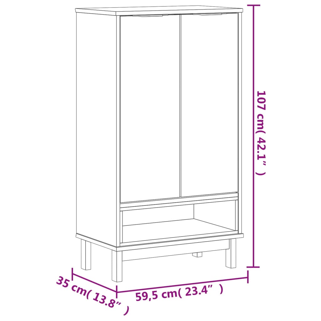 Schuhschrank FLAM 59,5x35x107 cm Massivholz Kiefer