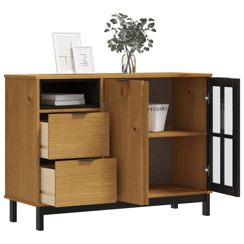 Sideboard mit Glastür FLAM 110x40x80 cm Massivholz Kiefer