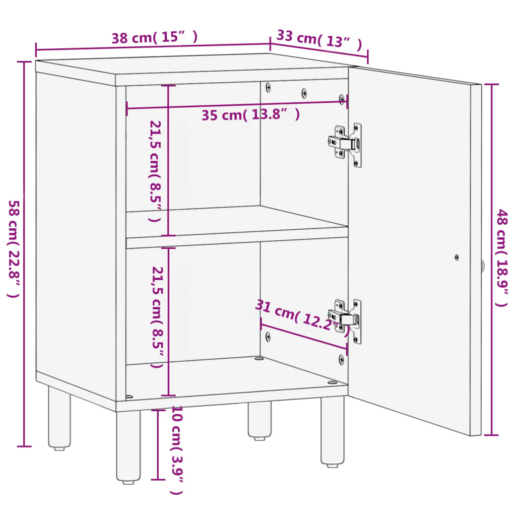 Badschrank 38x33x58 cm Massivholz Mango