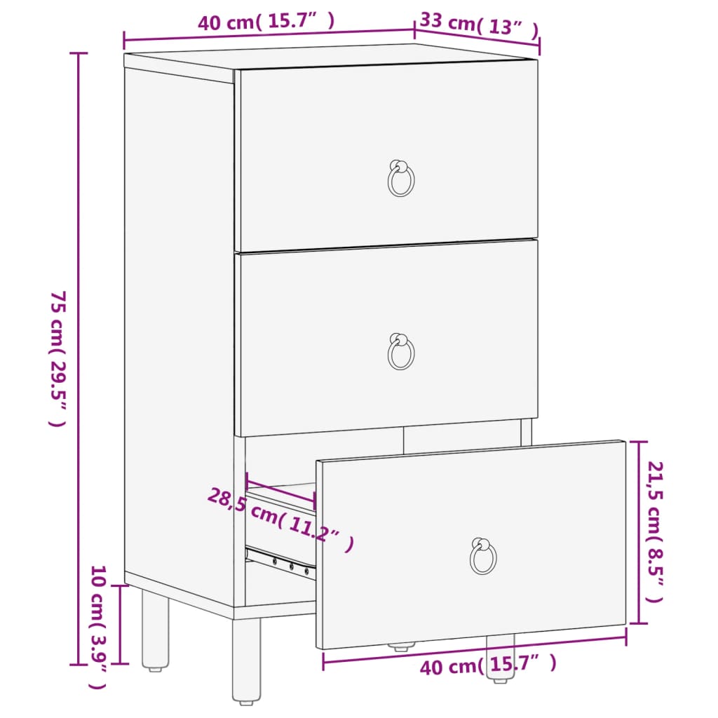 Beistellschrank 40x33x75 cm Massivholz Mango