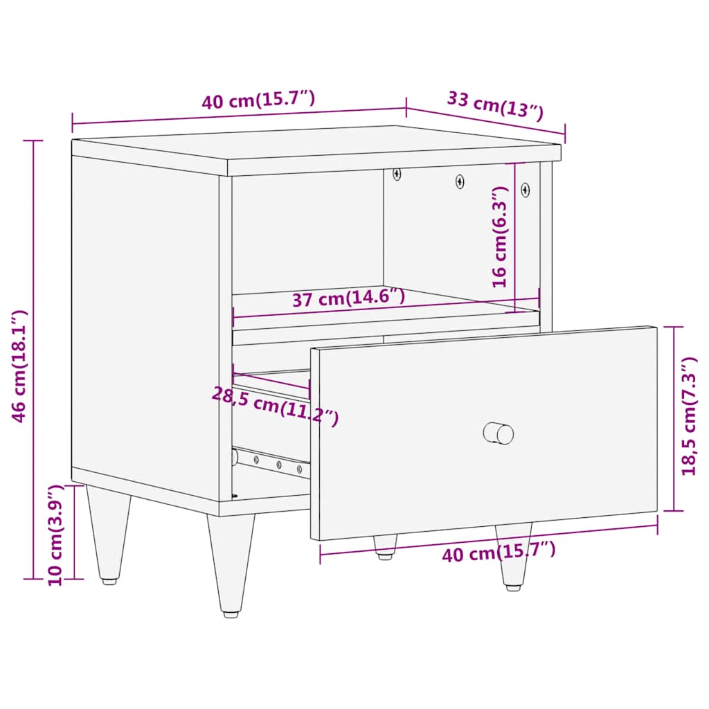 Nachttische 2 Stk. 40x33x46 cm Massivholz Mango