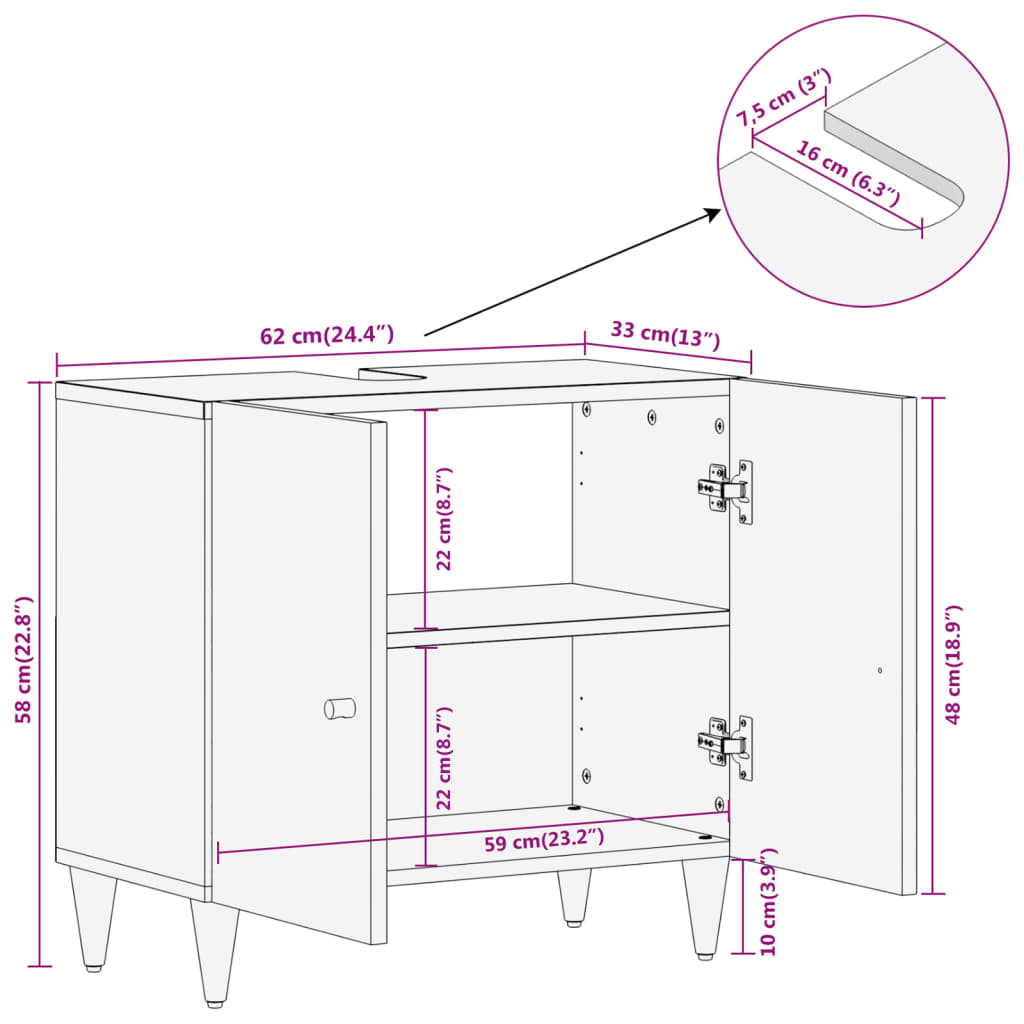 Waschbeckenunterschrank 62x33x58 cm Massivholz Mango