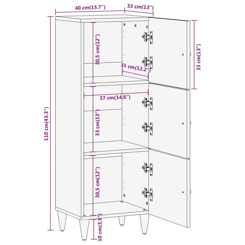 Highboard 40x33x110 cm Massivholz Mango