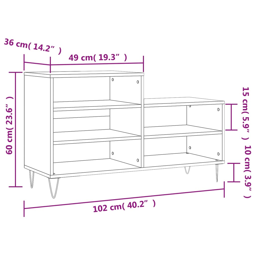 Schuhregal Betongrau 102x36x60 cm Holzwerkstoff