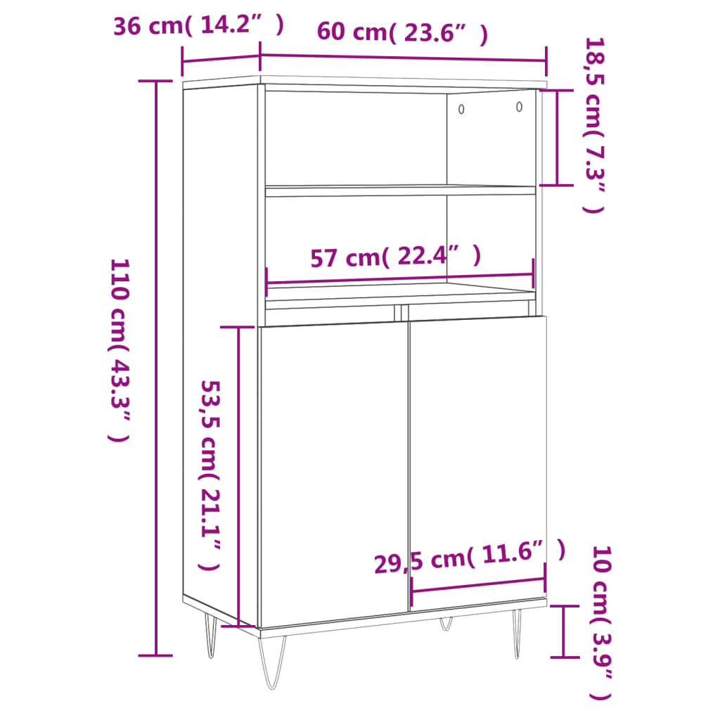 Highboard Weiß 60x36x110 cm Holzwerkstoff