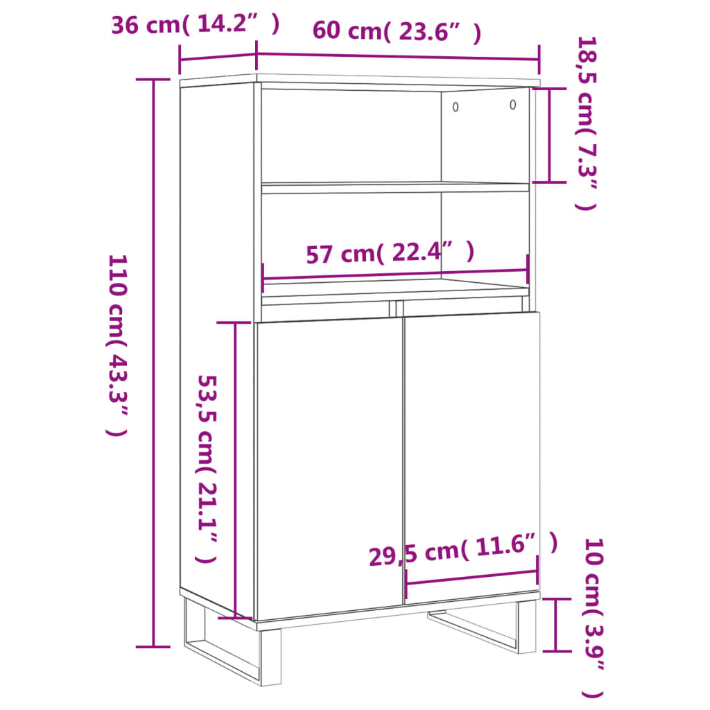 Highboard Weiß 60x36x110 cm Holzwerkstoff