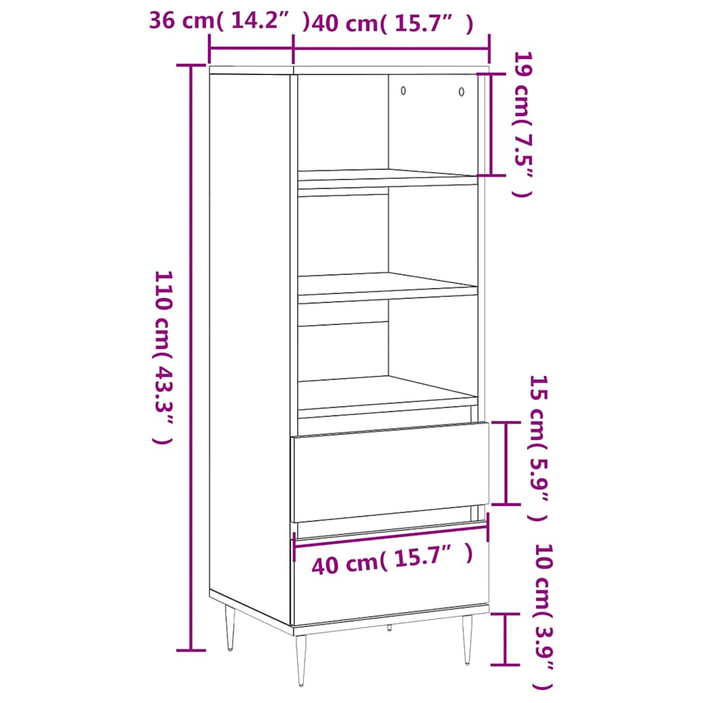 Highboard Sonoma-Eiche 40x36x110 cm Holzwerkstoff