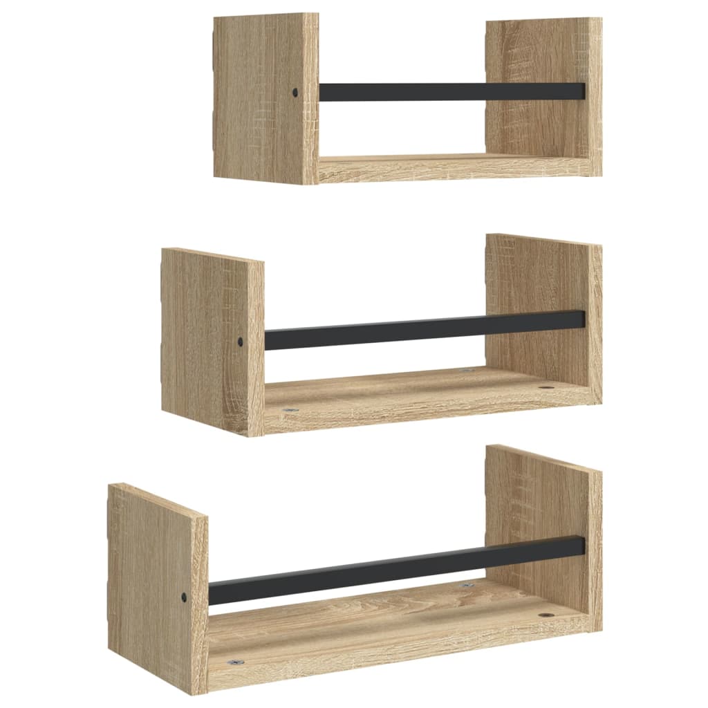 3-teiliges Wandregal-Set mit Stangen Sonoma-Eiche Holzwerkstoff