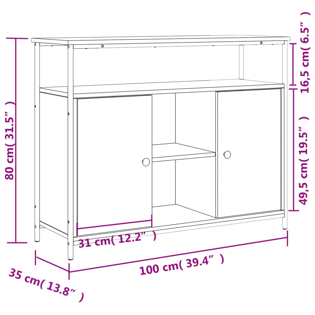 Sideboard Grau Sonoma 100x35x80 cm Holzwerkstoff