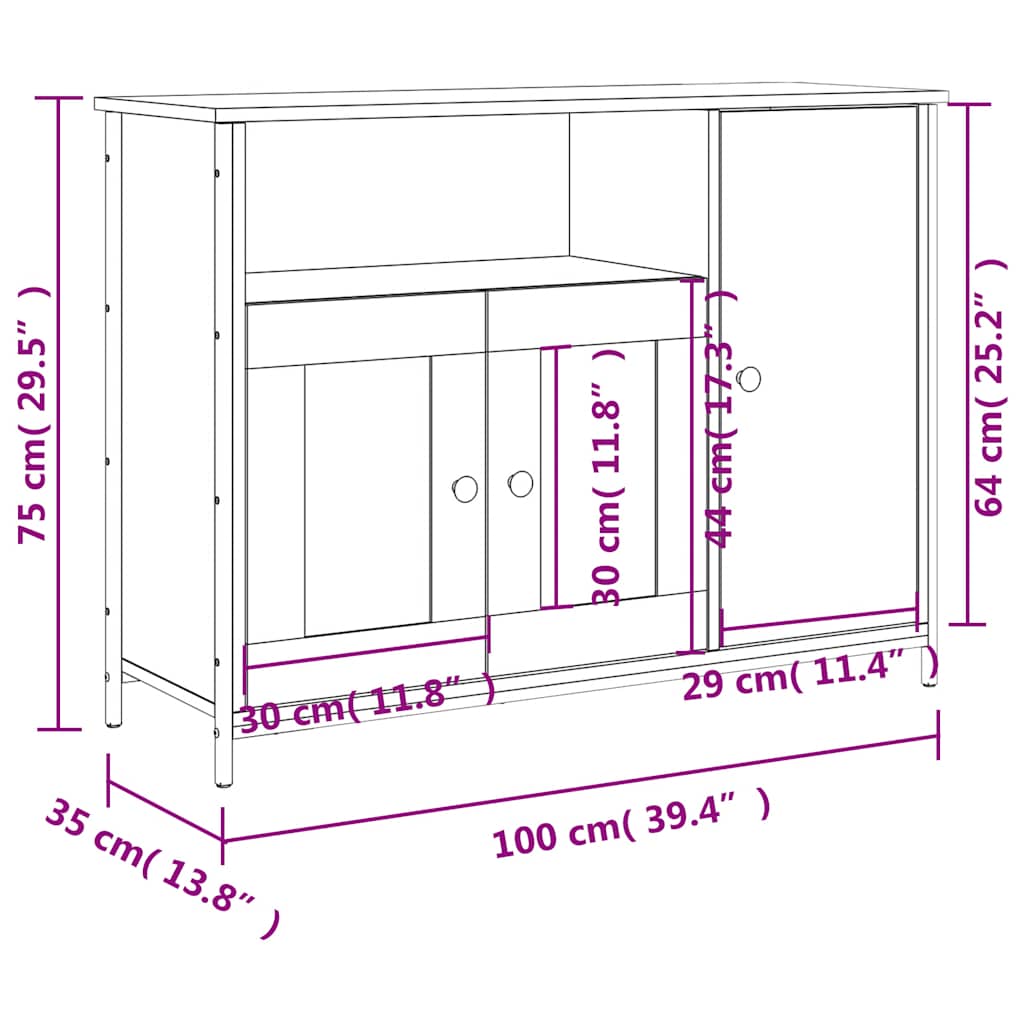Sideboard Schwarz 100x35x75 cm Holzwerkstoff