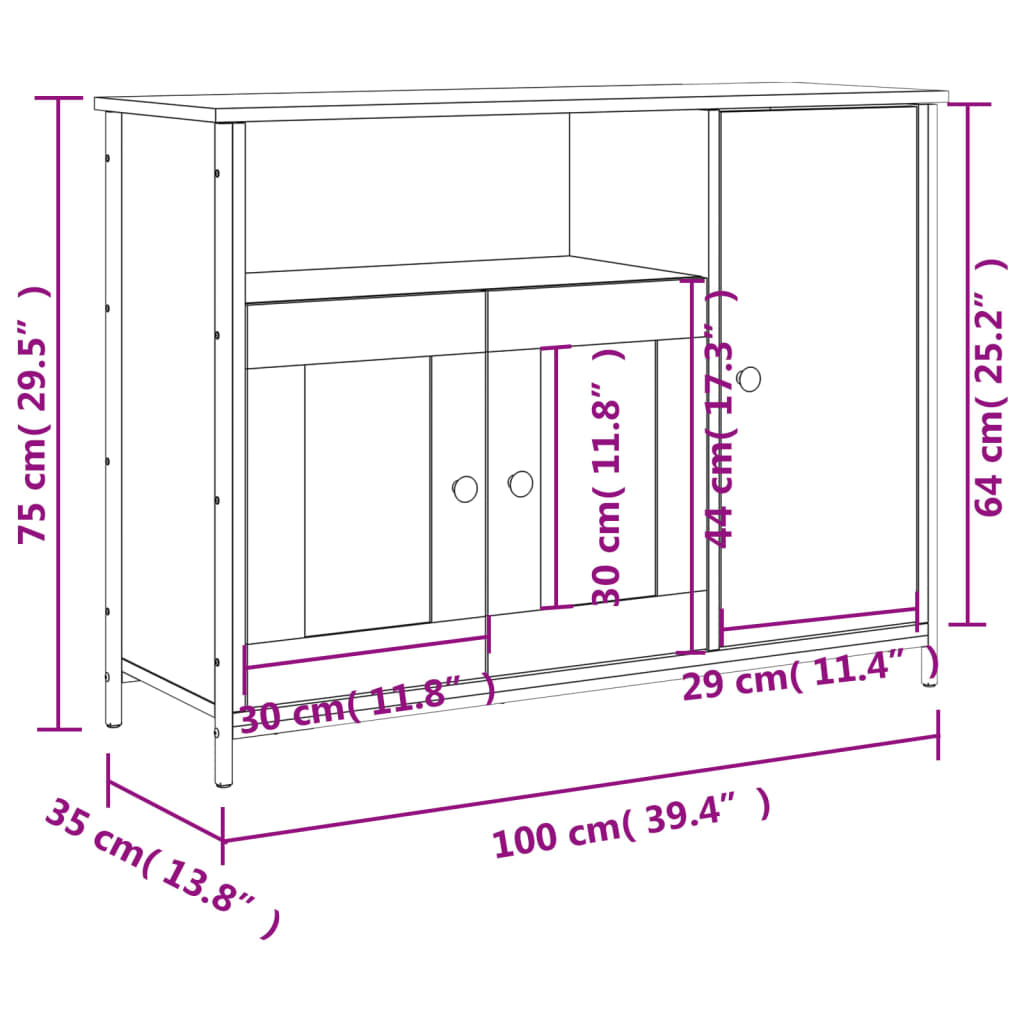 Sideboard Grau Sonoma 100x35x75 cm Holzwerkstoff