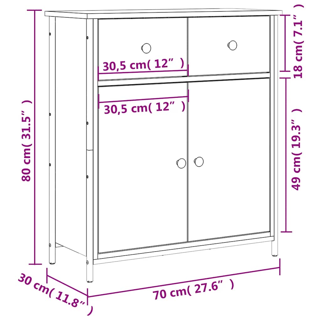 Sideboard Grau Sonoma 70x30x80 cm Holzwerkstoff