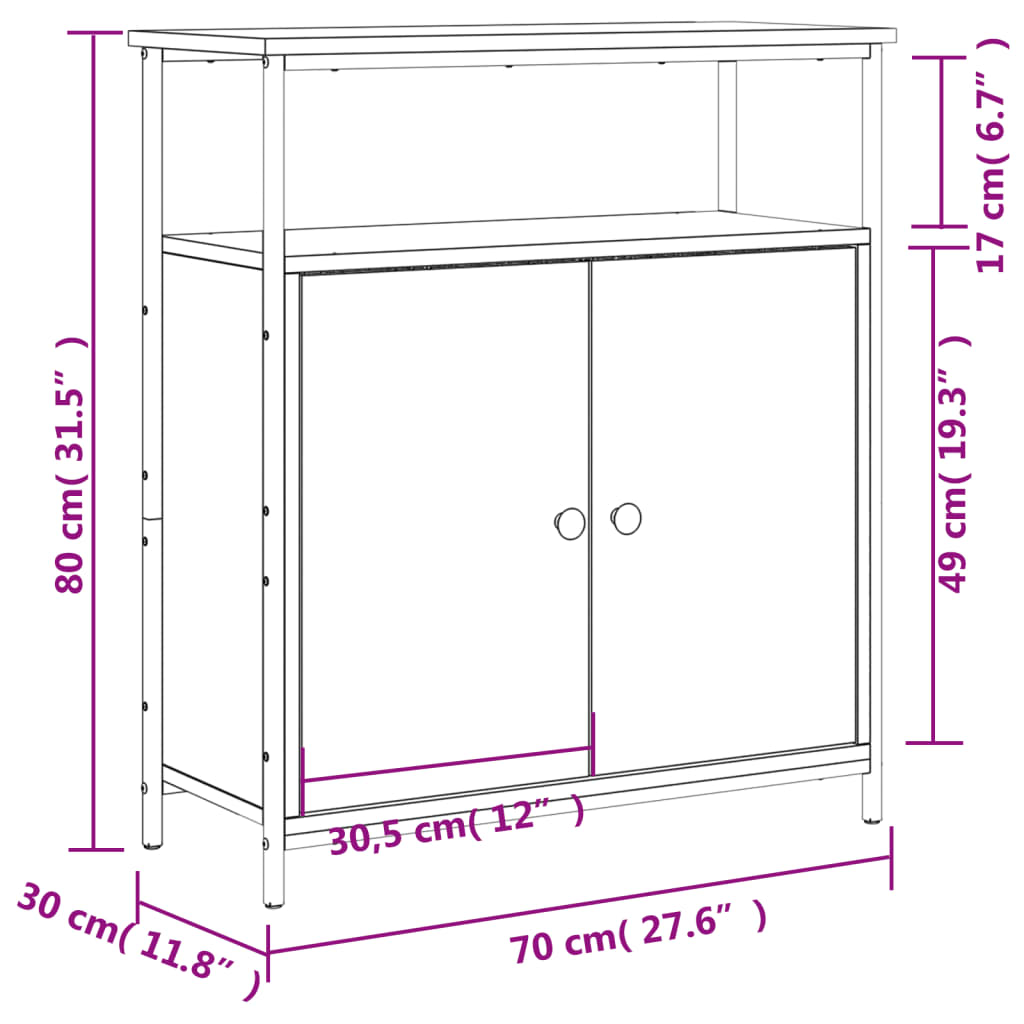 Sideboard Grau Sonoma 70x30x80 cm Holzwerkstoff