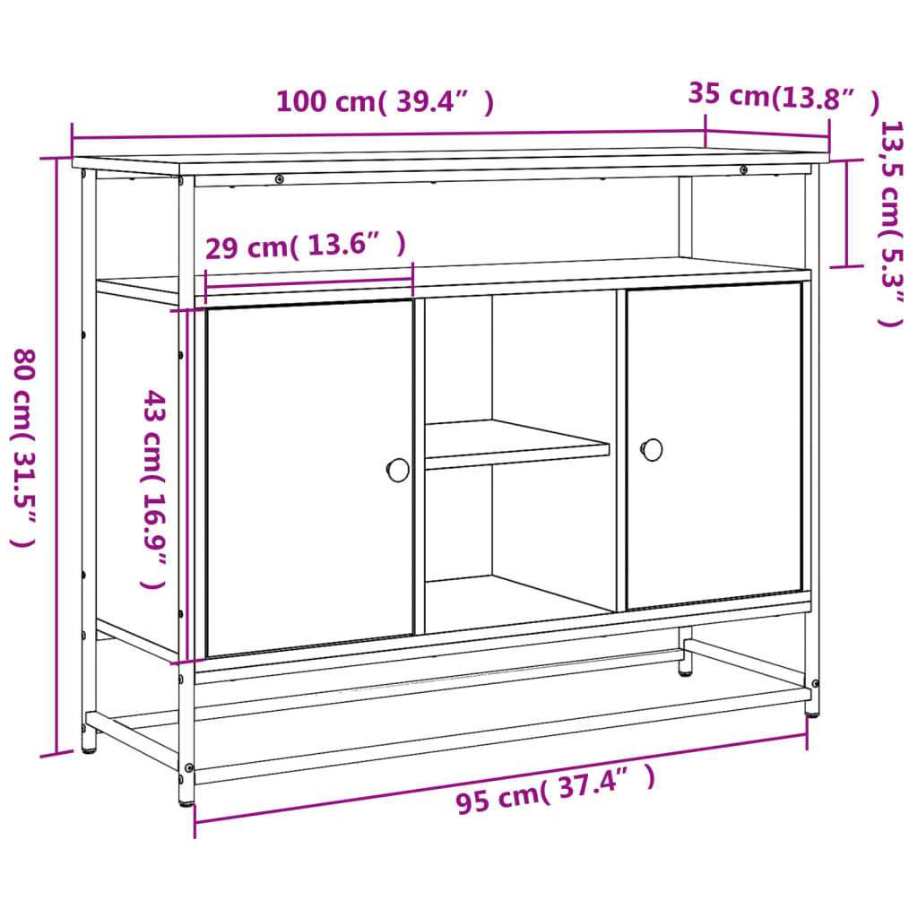 Sideboard Grau Sonoma 100x35x80 cm Holzwerkstoff